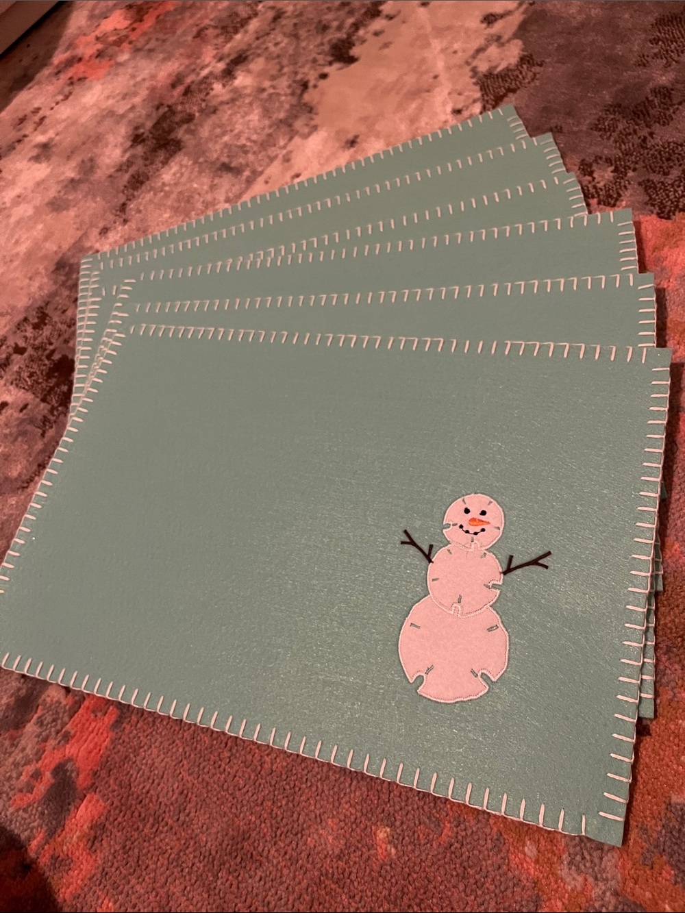 Teal Holiday Placemat Set with Sand dollar Snowman (6)